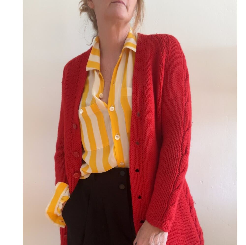 Vintage Handknit Cardigan Sweater Size Small Classic Cotton Blend Preppy Twee